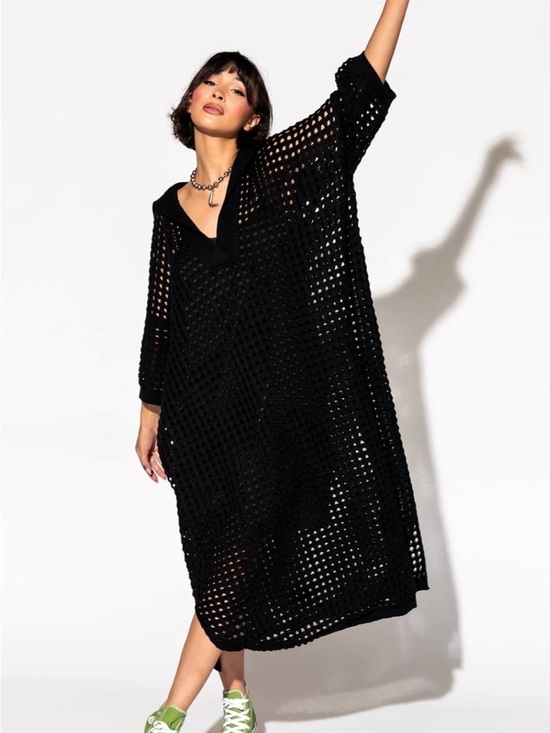 Dressed in LALA Dresses & Skirts - Dressed in LALA Black Open Knit Maxi Dress 🖤 NWT Oversized S/M